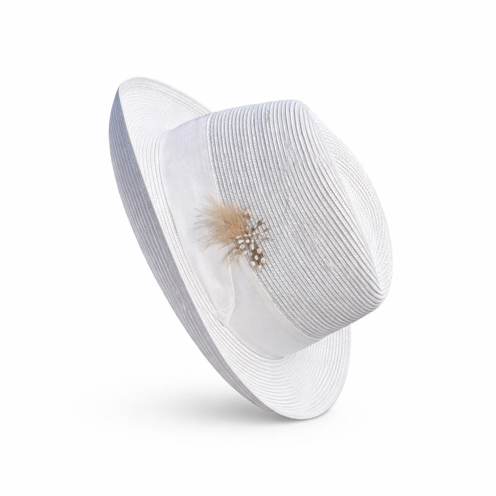 Bruno Capelo Godfather White Fedora Hat Youth Size S Feather Detail